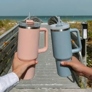 Tumbler thermokop med håndtag og sugerør