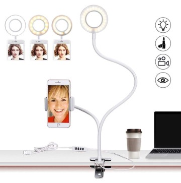 Ringlys med fleksibel arm og mobilholder